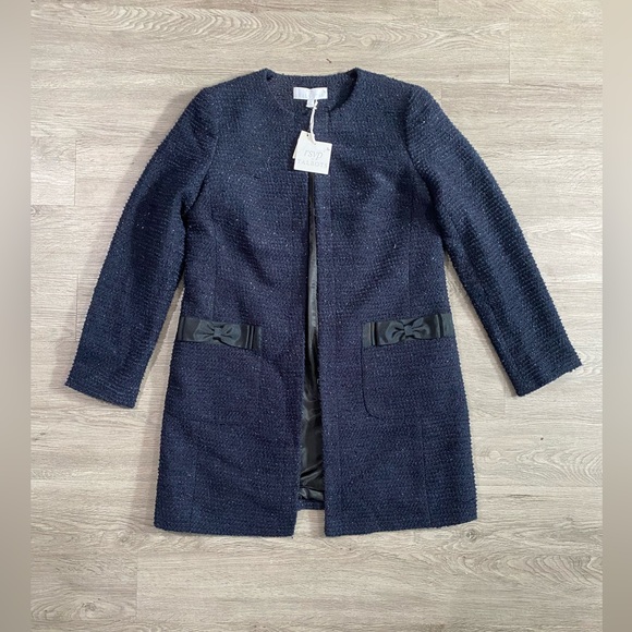 NWT RSVP by‎ Talbots Lurex Metallic Blue Tweed Jacket Bow Size 6 - Picture 5 of 8